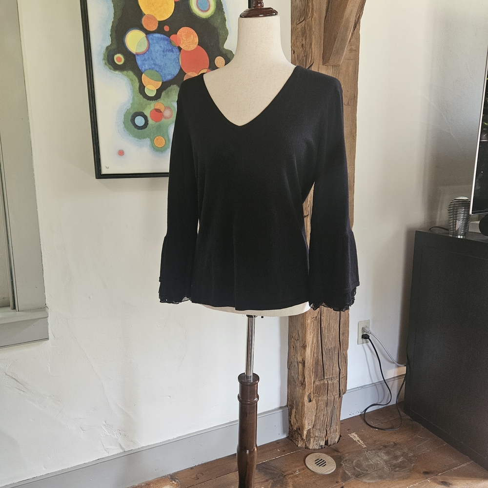 Etcetera Black Ruffled 3/4 Sleeve Blouse